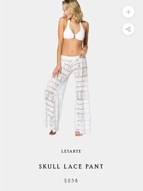Letarte Beige Skull Lace Wide-Leg Beach Pant